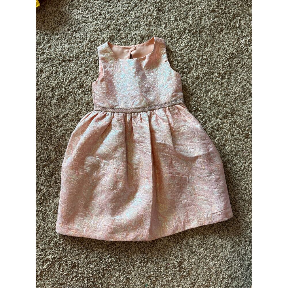 Iris & Ivy pink metallic iridescent jacquard dress